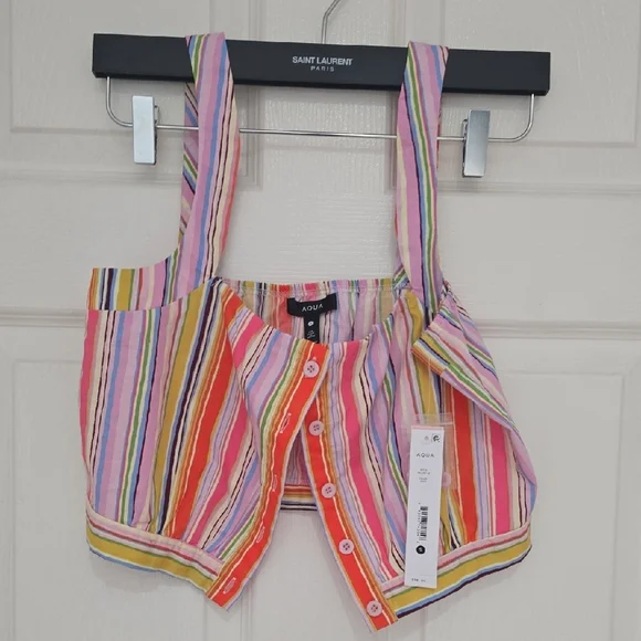 Aqua Colorful Striped Button-Up Top Size S - Picture 1 of 5
